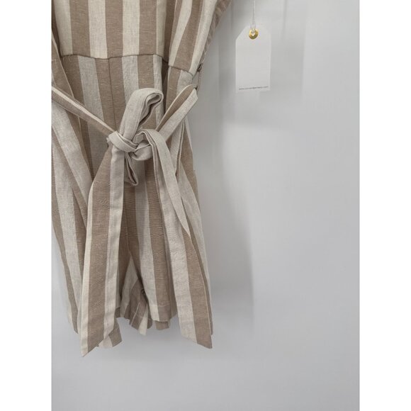 Coco + Jaimeson Striped Linen Blend Romper Tie Waist beige size large New - Picture 3 of 6
